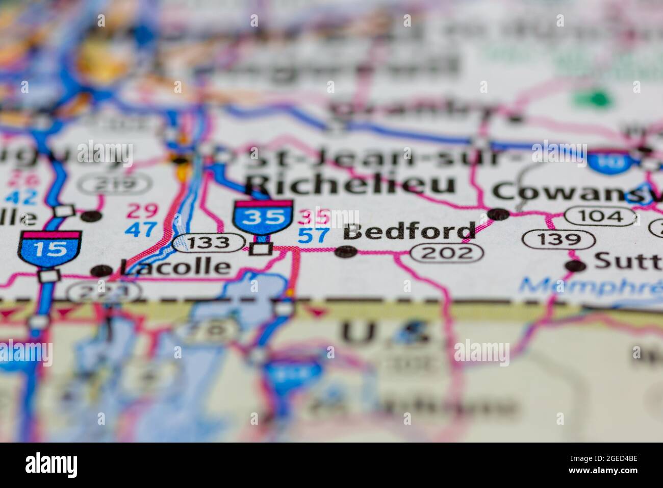 Bedford Quebec Canada shown on a road map or Geography map Stock Photo