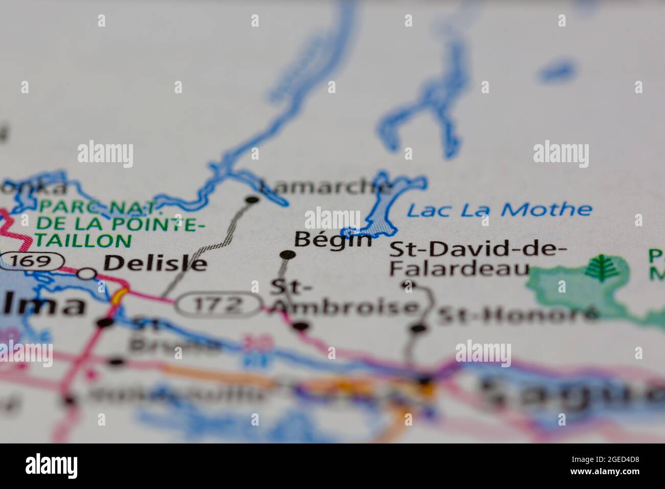 Begin Quebec Canada shown on a road map or Geography map Stock Photo