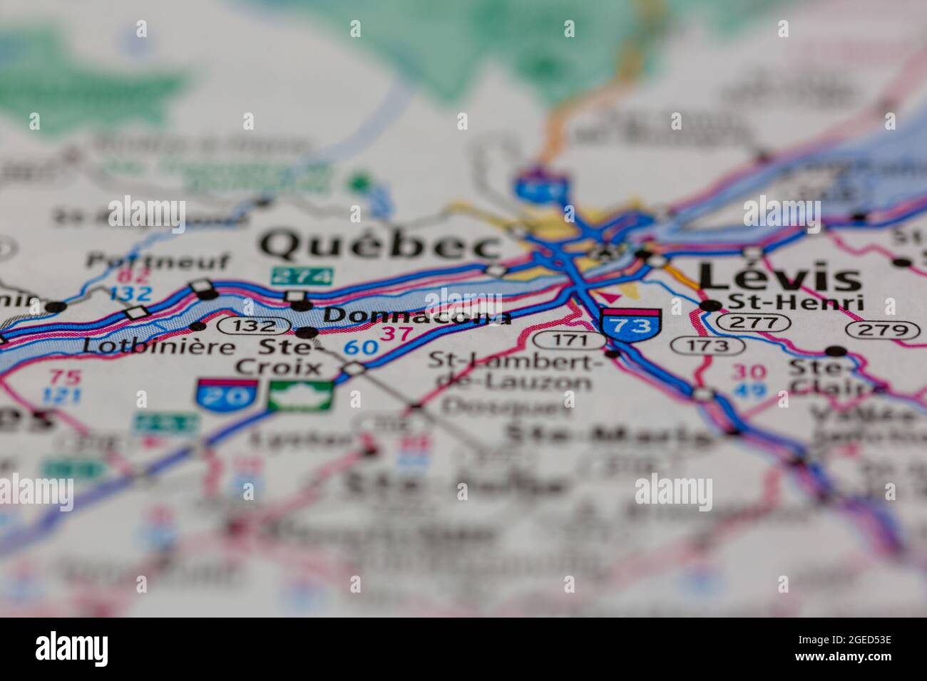 Donnacona Quebec Canada shown on a road map or Geography map Stock