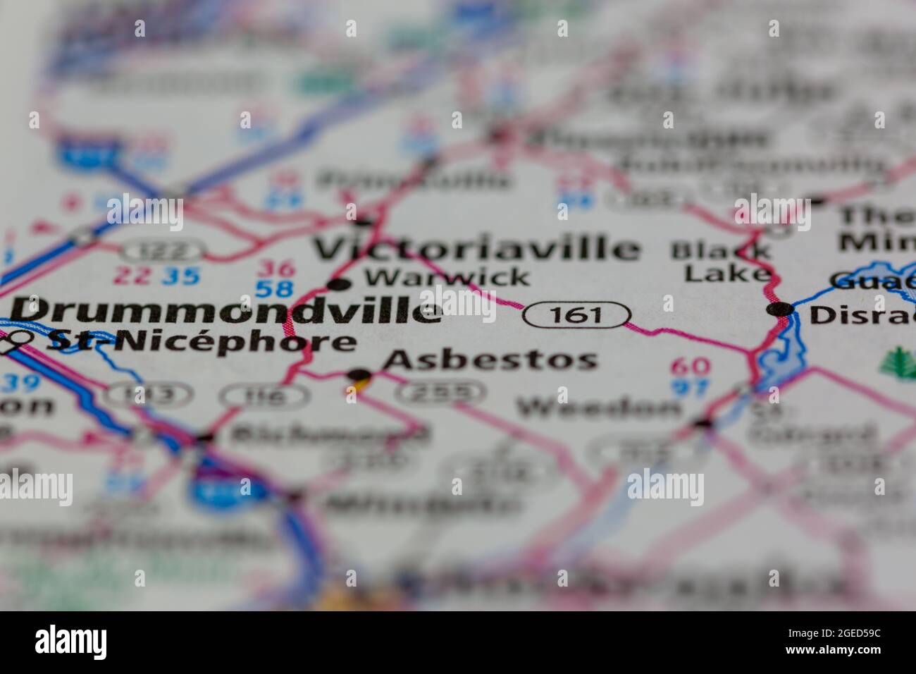 Drummondville Quebec Canada shown on a road map or Geography map Stock