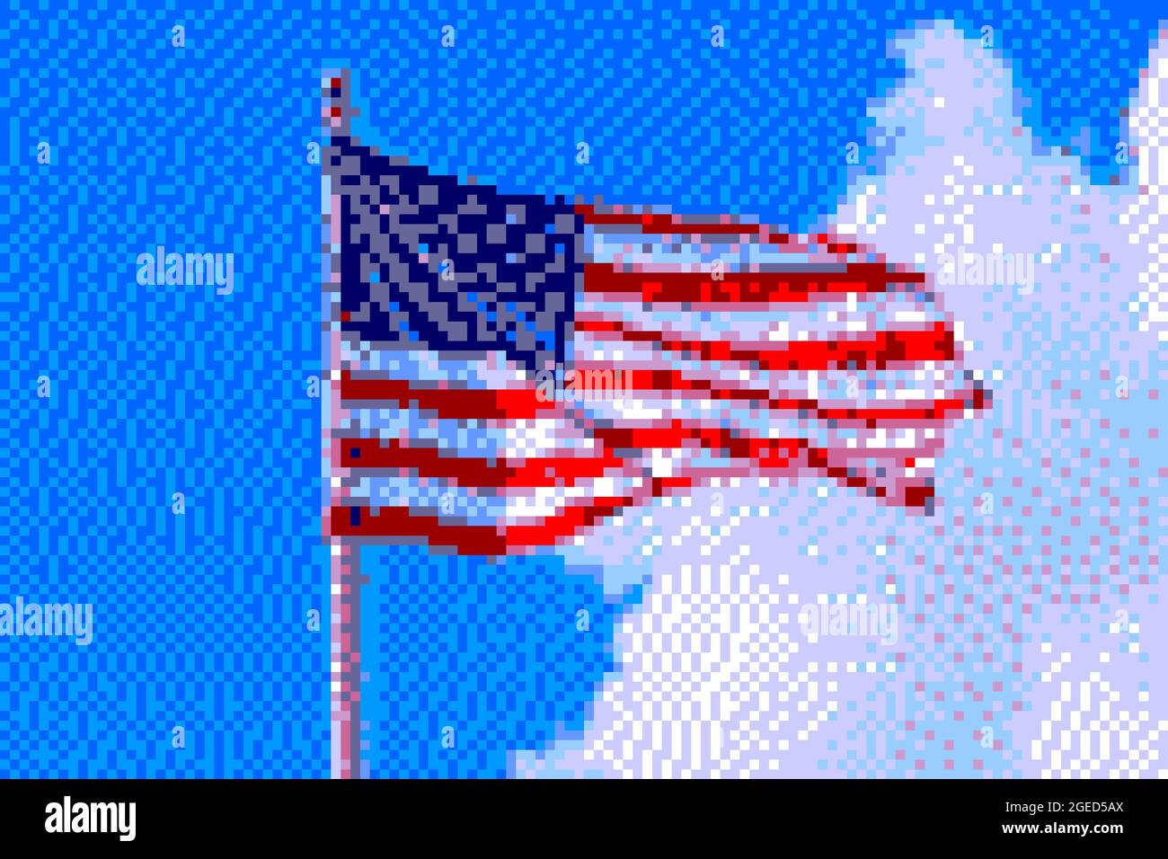Pixel art 8-bit style graphics. American flag. Stock Photo