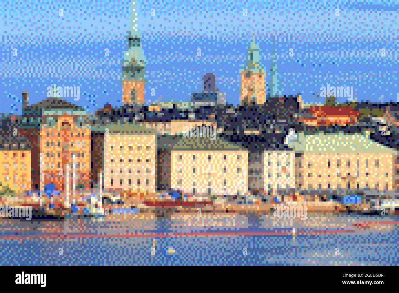 Pixel art 8-bit style graphics. Stockholm city, Sweden. Stock Photo