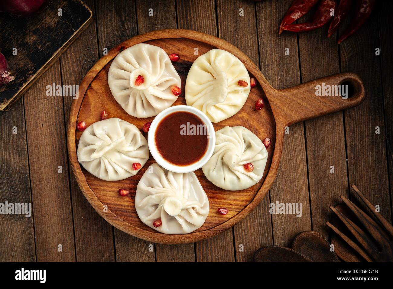 Georgian khinkali dumplings stuffed with meat Stock Photo
