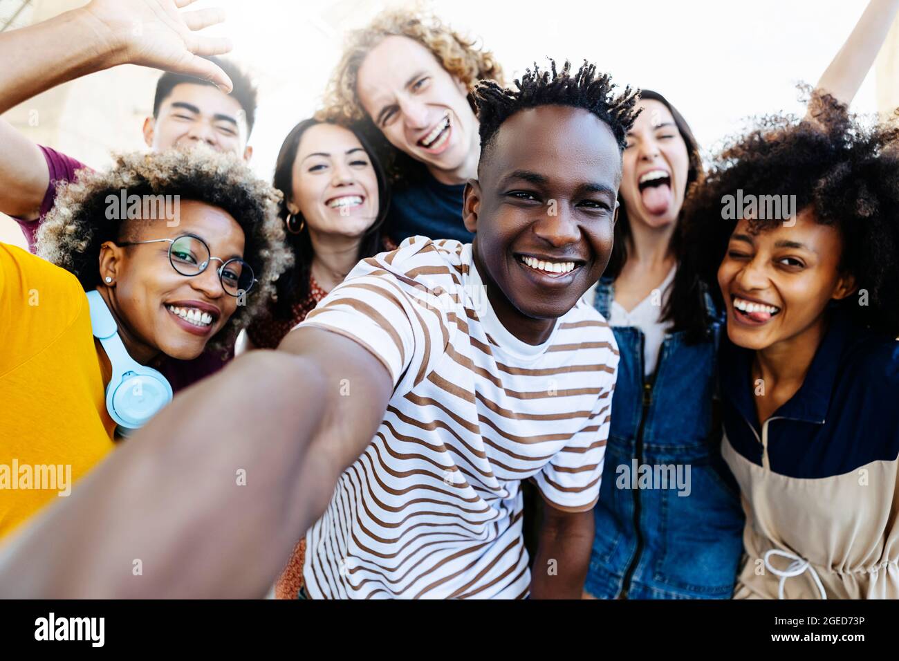 Group Of Multiracial Happy Best Friends Taking Selfie Photo With 