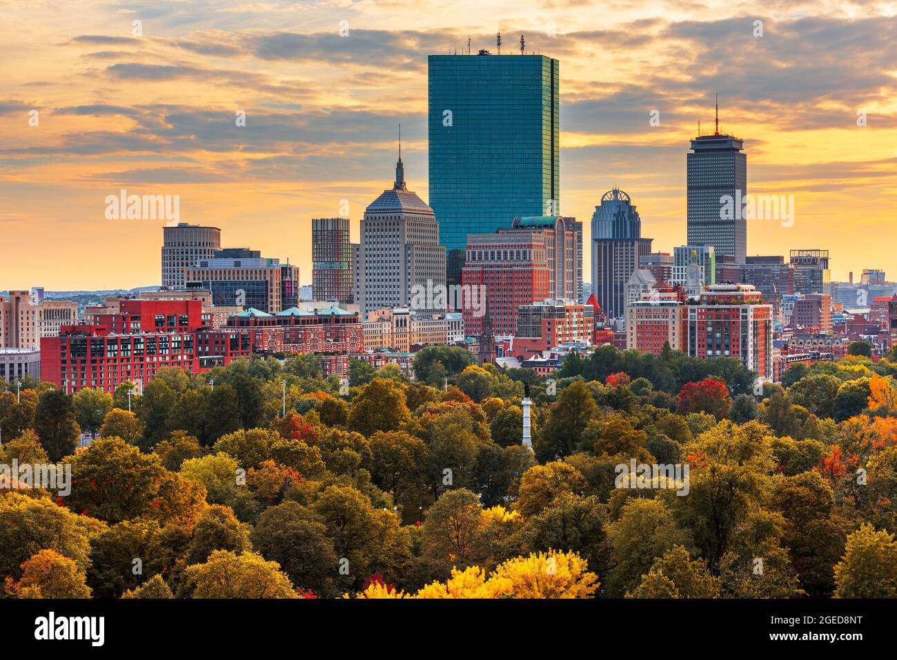 Boston, Massachusetts, USA skyline over Boston Common. Stock Photo