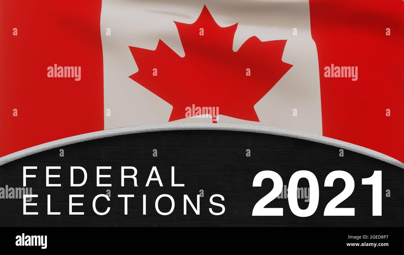 Canada Federal Elections Background with waving Canadian flag and typography on the wall. modern elections concept backdrop Stock Photo