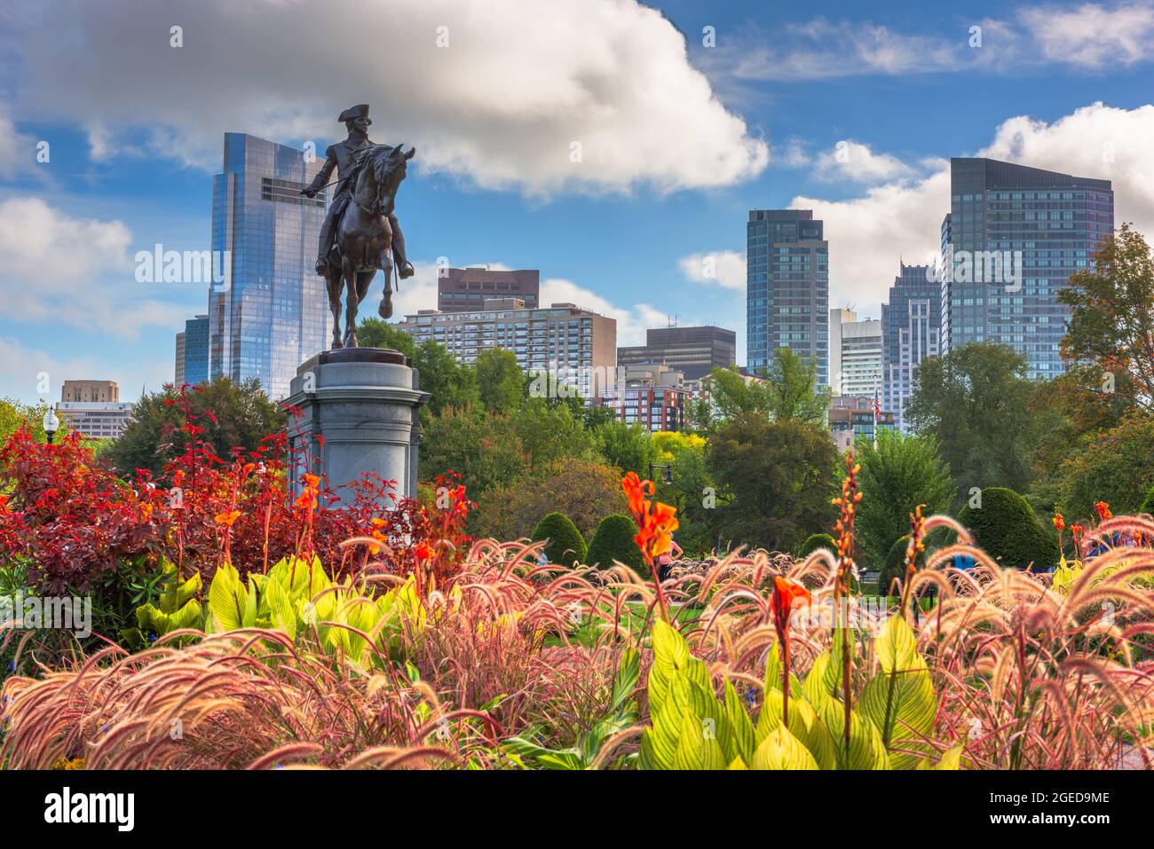 George Washington Monument at Public Garden in Boston, Massachusetts. Stock Photo