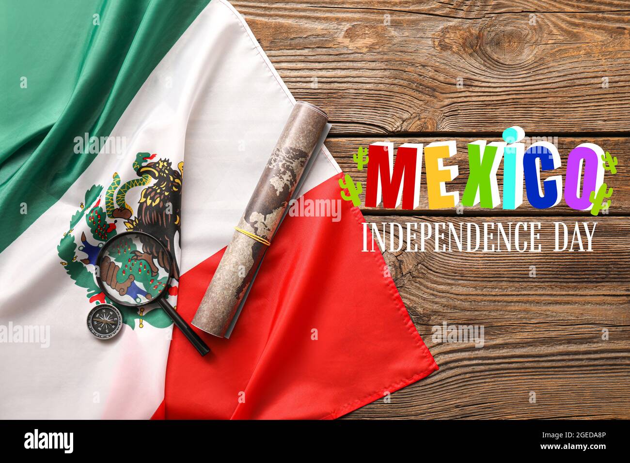 Greeting card for Independence day of Mexico with Mexican flag Stock