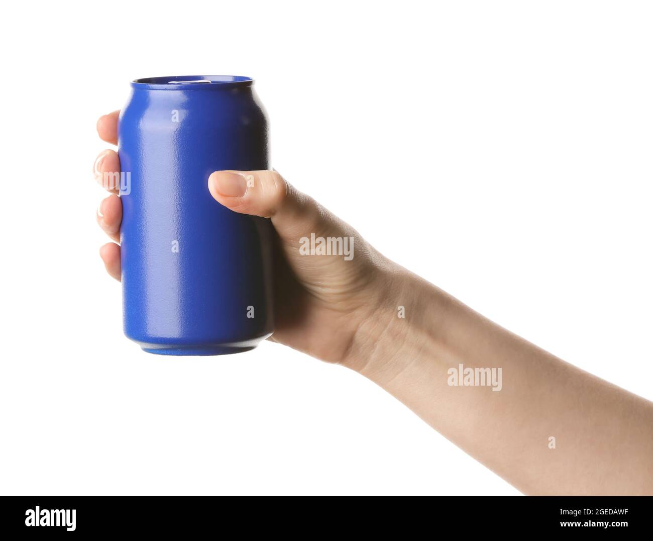 Hand Withe A Can Hand with can of soda on white background Stock Photo - Alamy