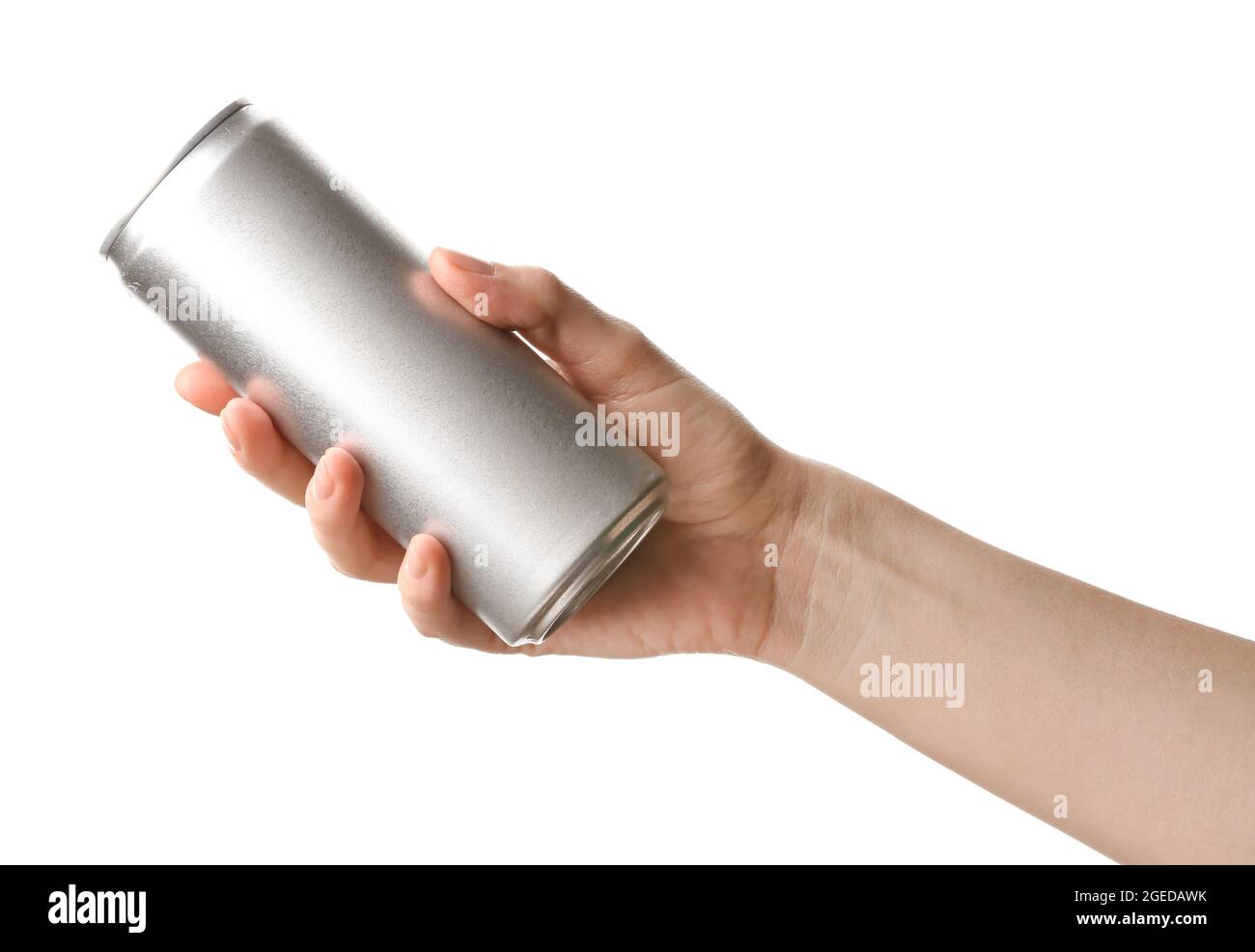 Hand Withe A Can Hand with can of soda on white background Stock Photo - Alamy