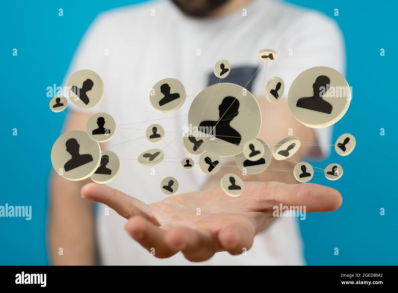 Person working with 3D render of HR icons - Human resources management ...