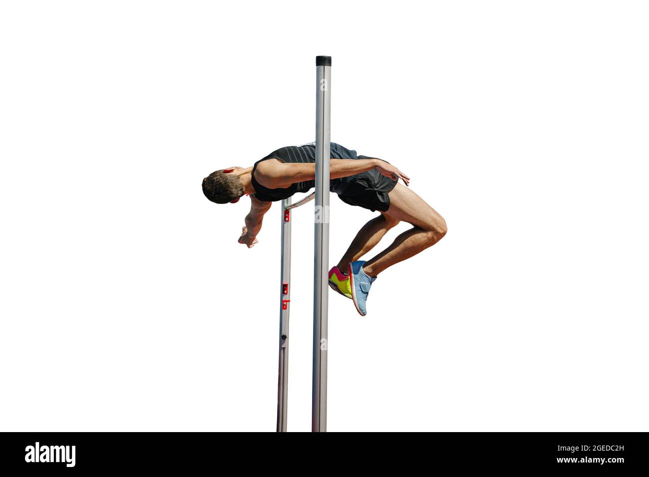 high jump male athlete in white background Stock Photo