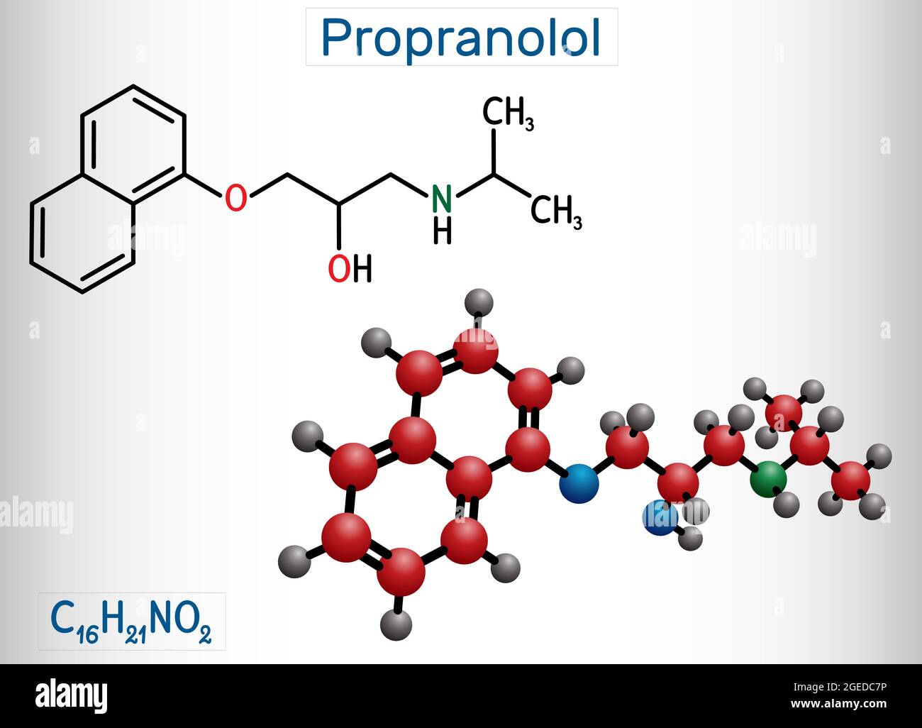 Propranolol molecule. It is synthetic, nonselective beta blocker, used
