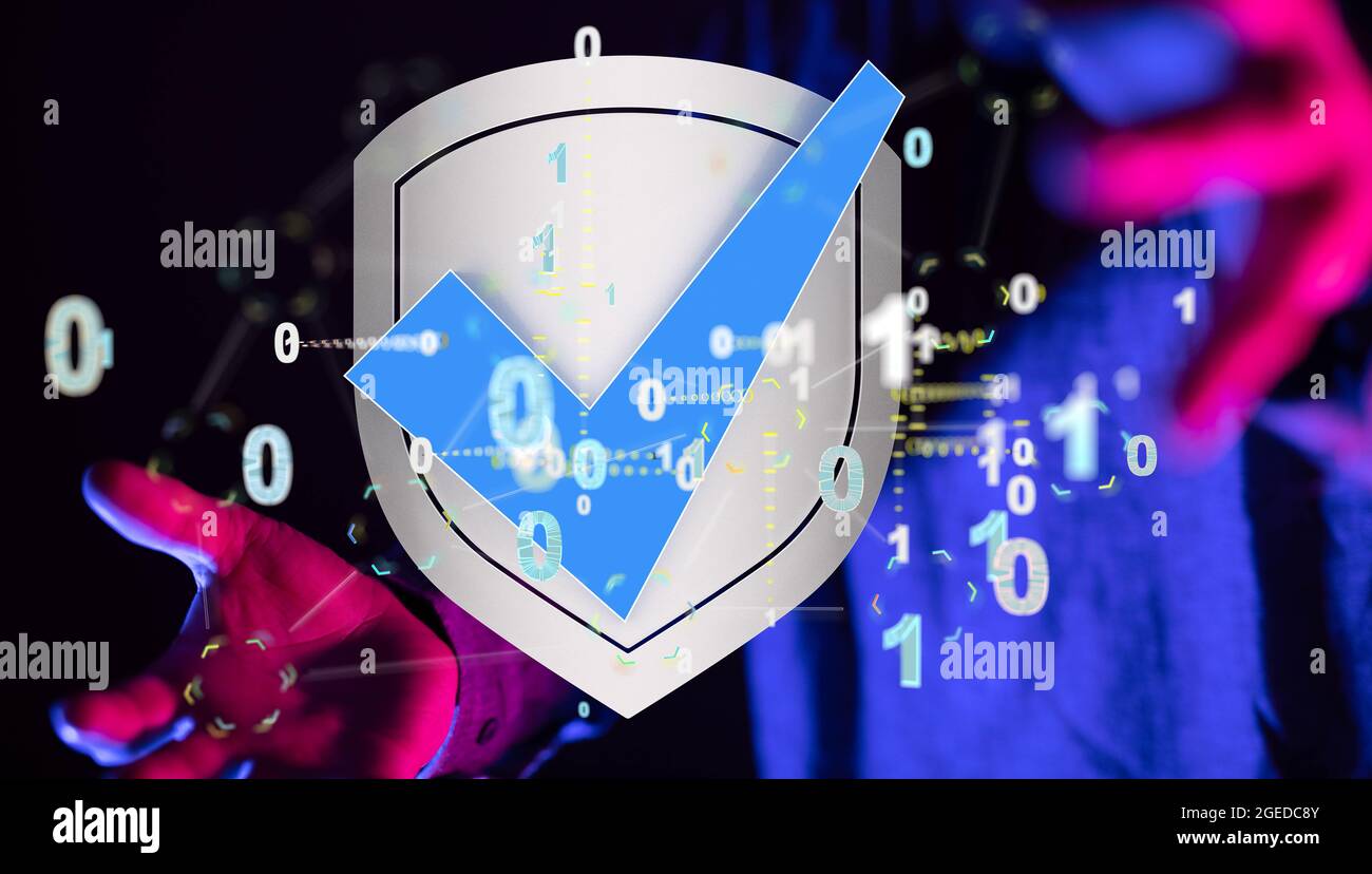 Digital illustration of cybersecurity and information or network ...