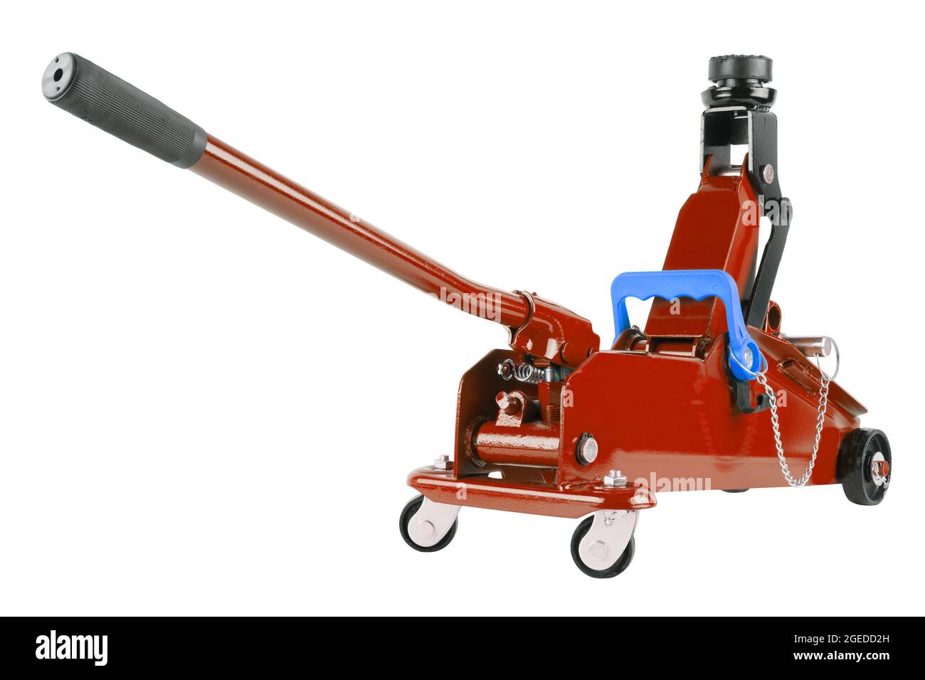 red hydraulic car jack isolated on white background, 2 ton capacity