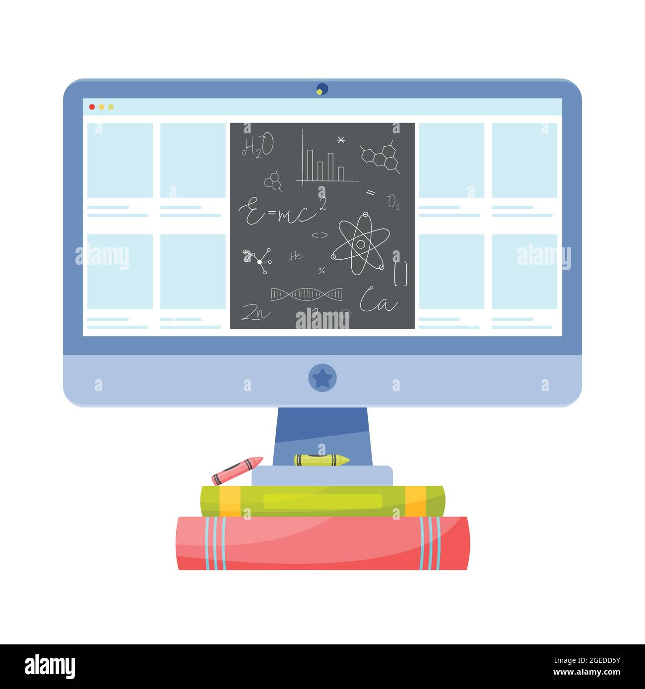 Desktop with online science course. Education concept. Vector illustration. Stock Vector