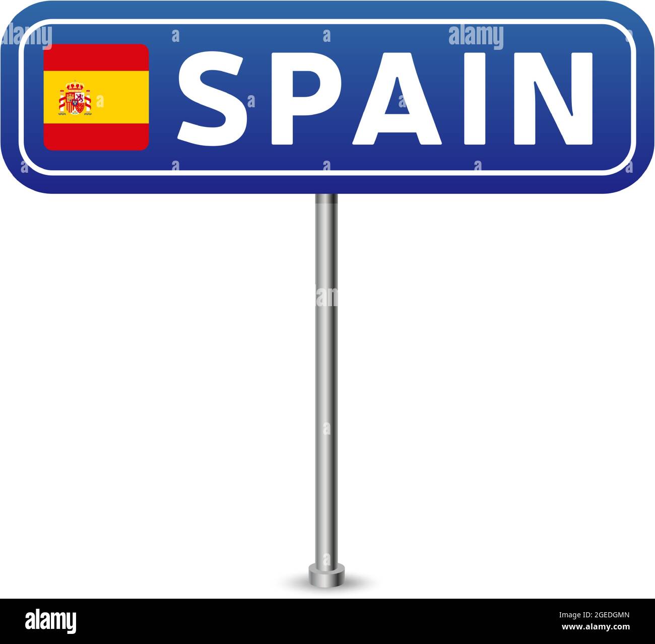 spain road sign. National flag with country name on blue road traffic