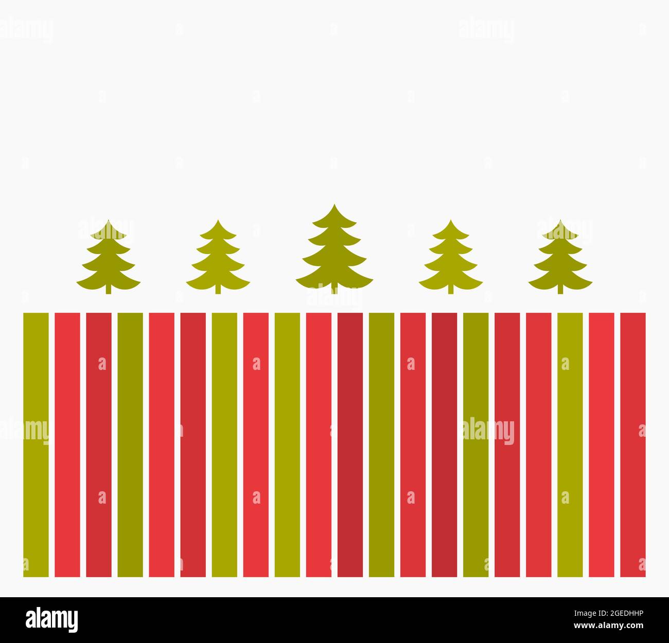 Red and green stripes with Christmas trees card background. Vector ...
