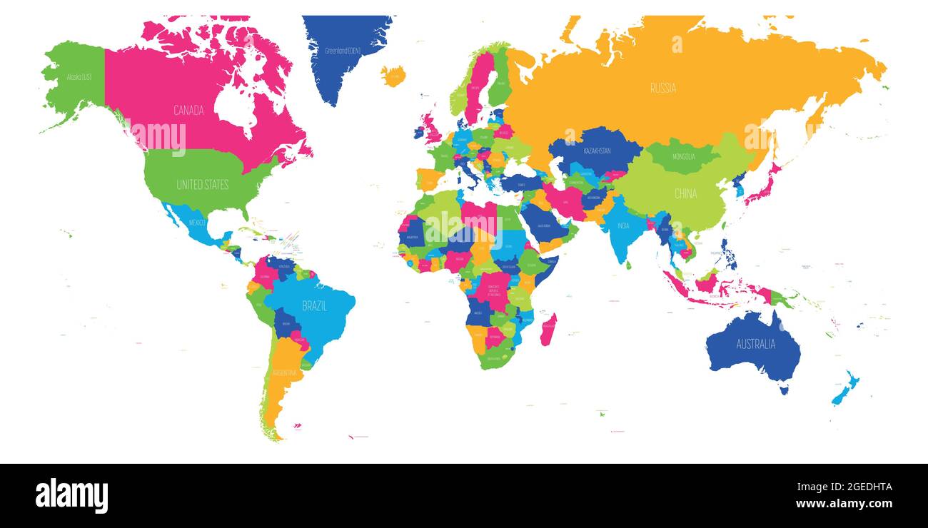 Simple World Map With Countries Map Of World. Mercator Projection. High Detailed Political Map Of Countries  And Dependent Territories. Simple Flat Vector Illustration Stock Vector  Image & Art - Alamy