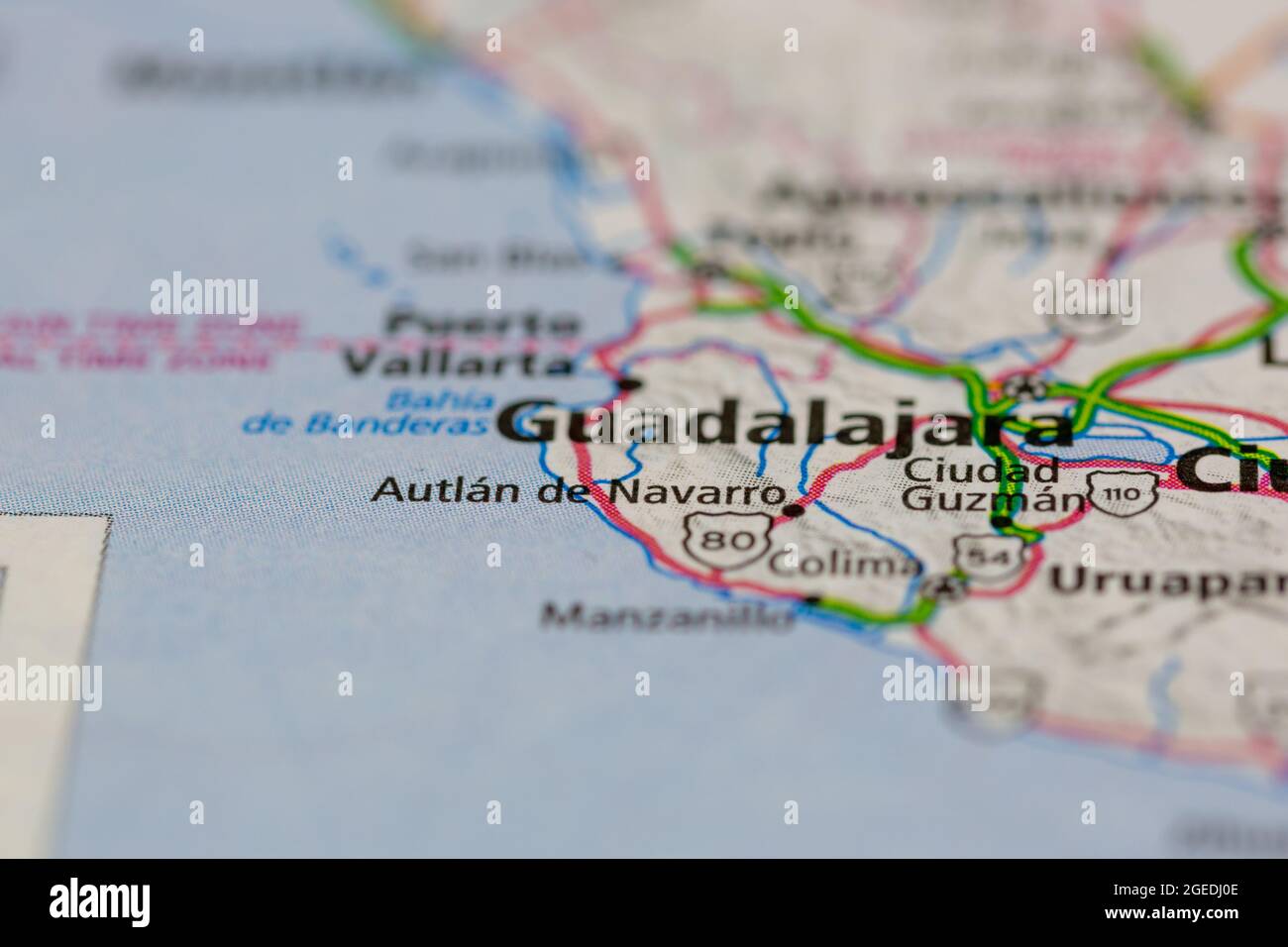 Autlan de Navarro Mexico shown on a road map or Geography map Stock Photo