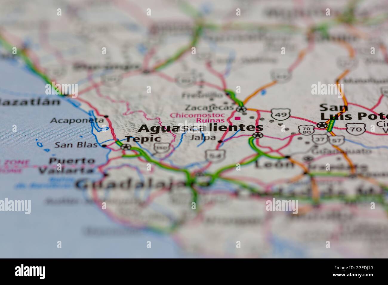 Aguascalientes Mexico shown on a road map or Geography map Stock Photo