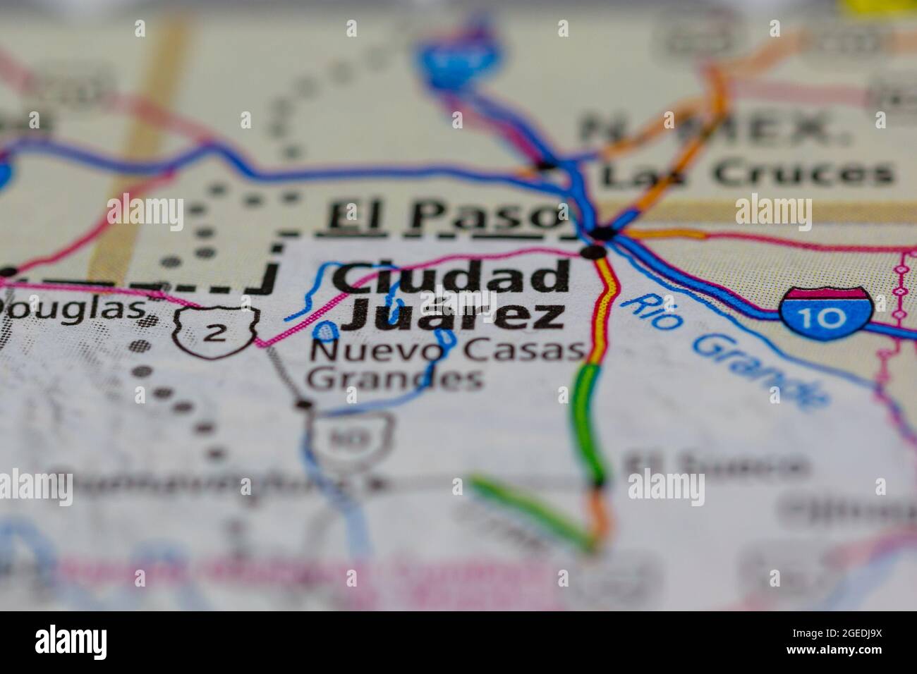 Ciudad Juarez Mexico shown on a road map or Geography map Stock Photo