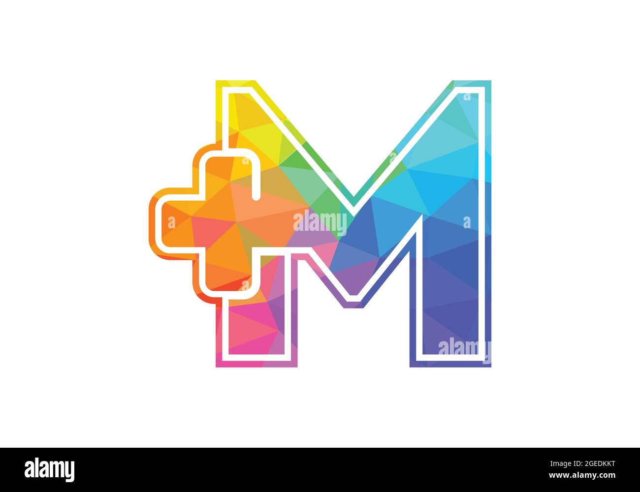 Initial M monogram alphabet with a plus logo sign. Low poly art style ...