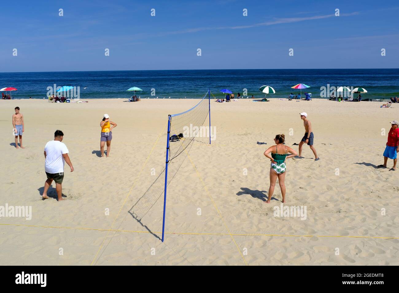 People playing beach volleyball on the beach in Long Branch, NJ Stock Photo