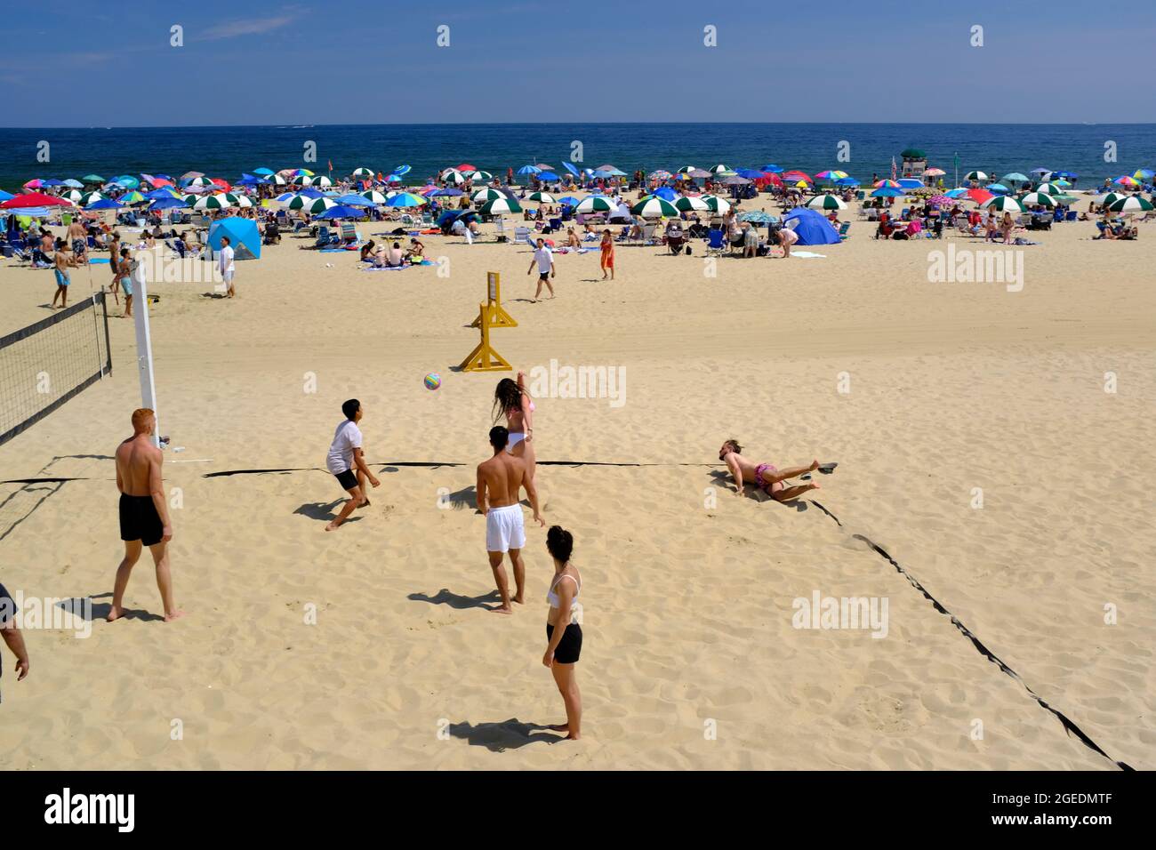 People playing beach volleyball on the beach in Long Branch, NJ Stock Photo