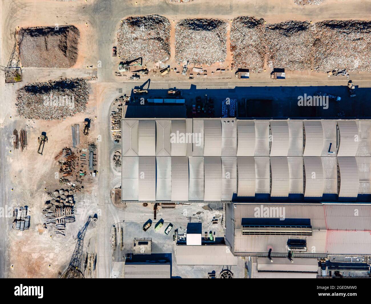 Aerial view of a giant construction and recycling site at Ecometais in Setubal, Portugal Stock Photo