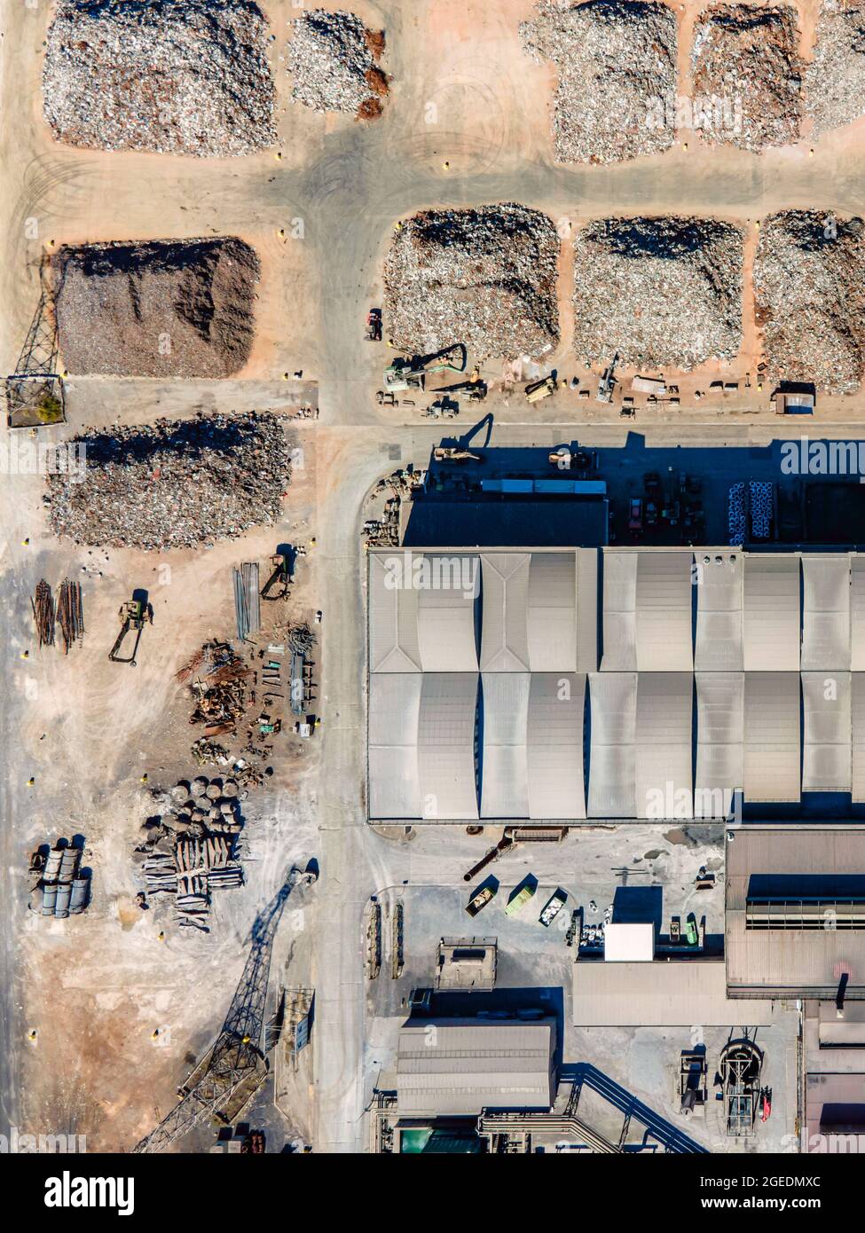 Aerial view of a giant construction and recycling site at Ecometais in Setubal, Portugal Stock Photo
