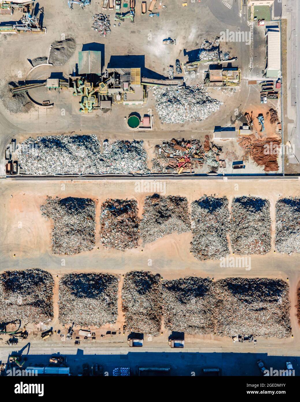 Aerial view of a giant construction and recycling site at Ecometais in Setubal, Portugal Stock Photo