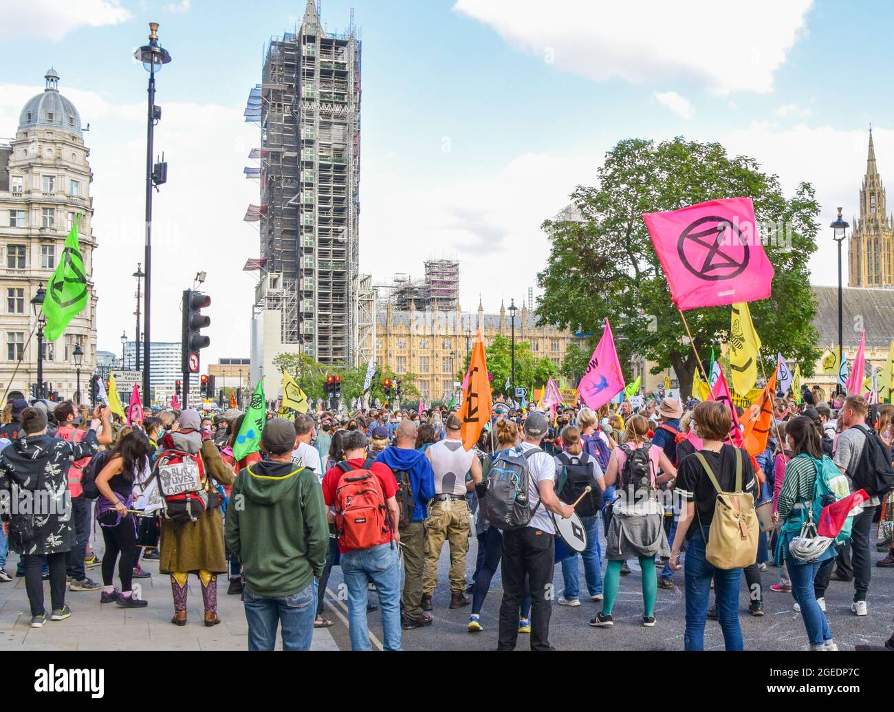 Extinction Rebellion climate change and animal agriculture protest at Parliament Square. London, United Kingdom, 1 September 2020. Stock Photo