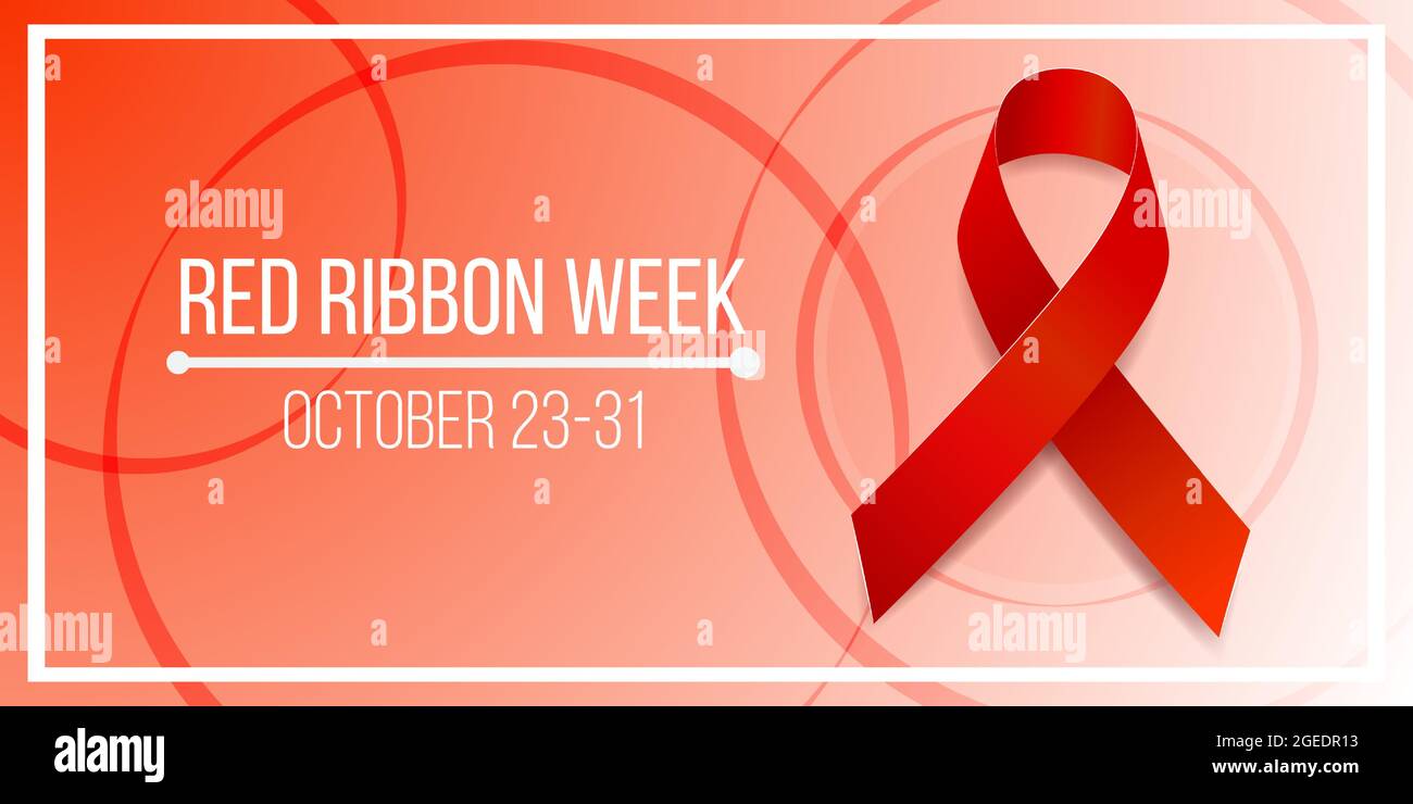 Red ribbon week concept. Banner with red ribbon awareness and text