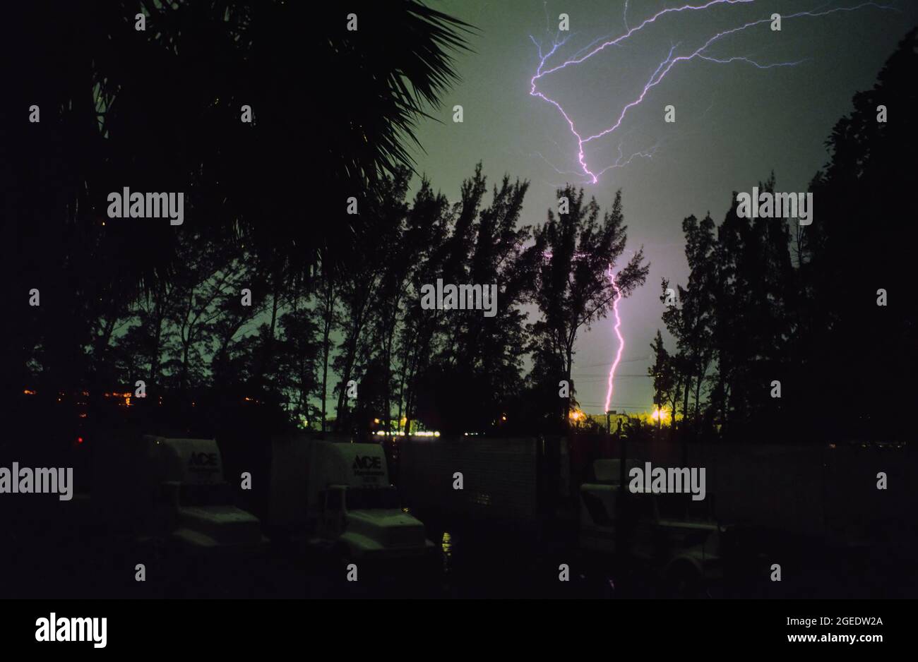 Lightning strike in Motel car park, Miami, Florida, USA Stock Photo Alamy