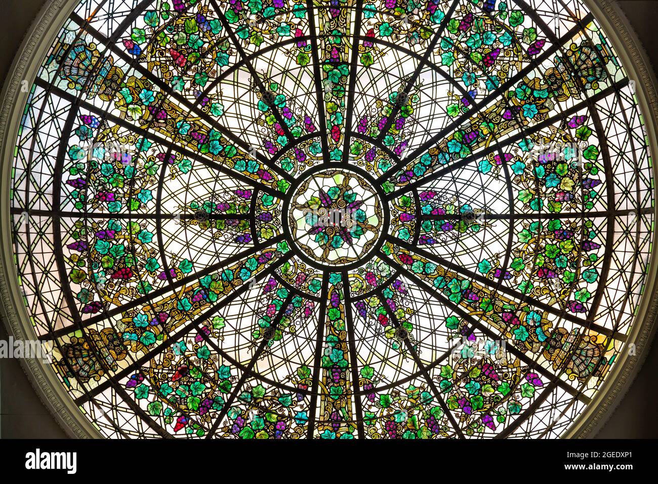 Stained glass cupola or dome in. Casa Loma. Casa Loma is a Gothic Revival architecture castle that is a major tourist attraction in the city of Toron Stock Photo