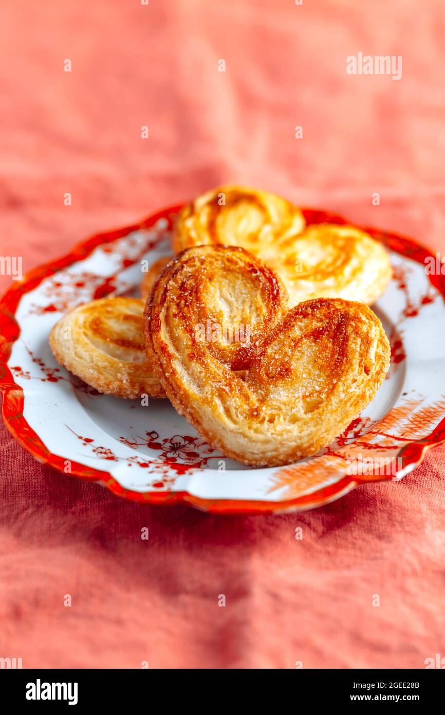 Palmier Cookies or Biscuits – French Heart-Shaped Biscuits with a Golden Crust Stock Photo