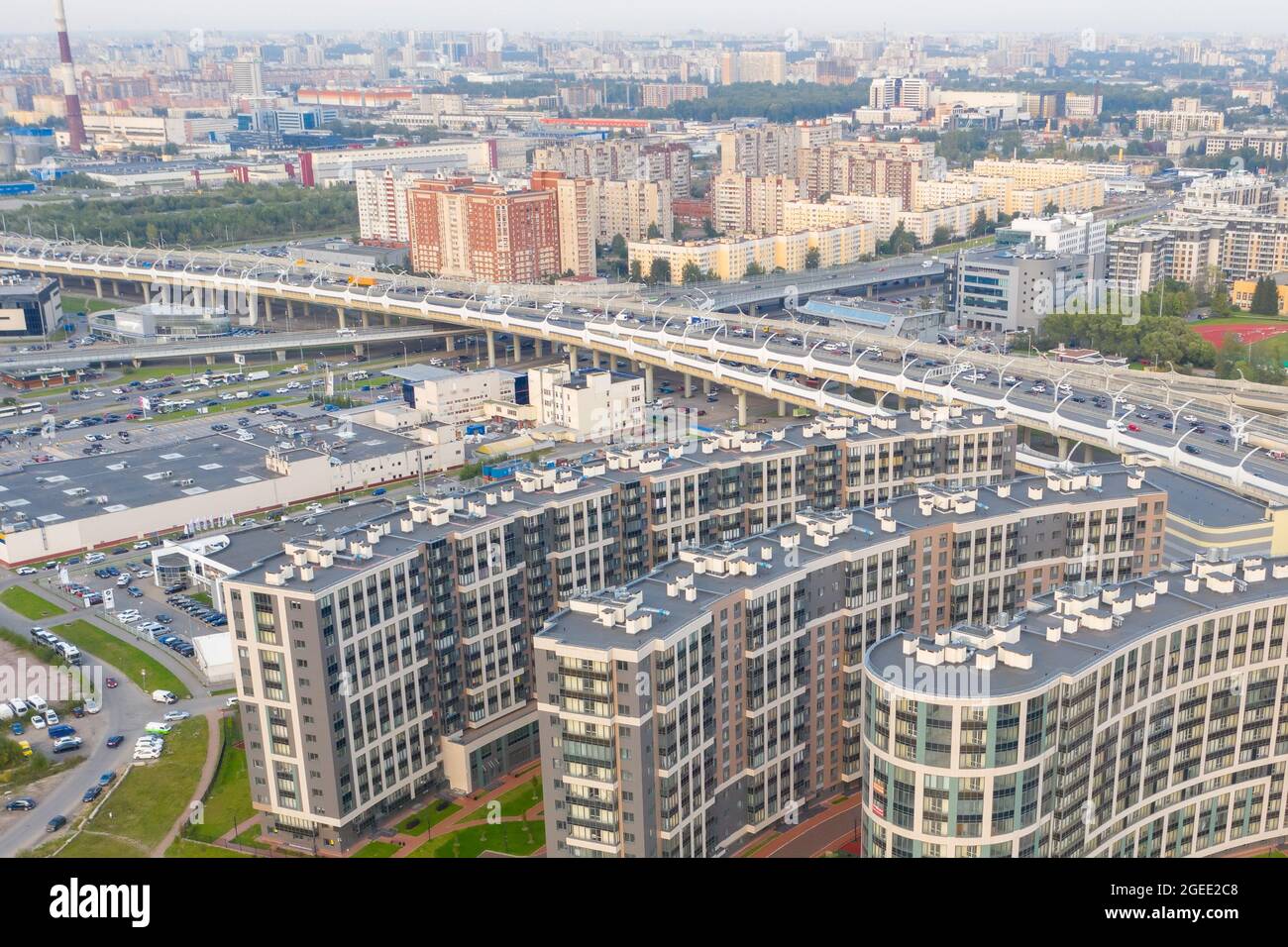 Busy traffic road with city skyline in urban landscape Stock Photo - Alamy