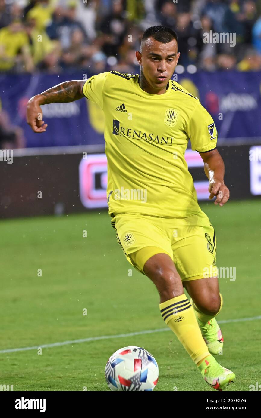 August 18, 2021: Nashville forward, Randall Leal (8), moves the ball downfield during the MLS match between Orlando City SC and Nashville SC at Nissan Stadium in Nashville, TN. Kevin Langley/CSM Stock Photo