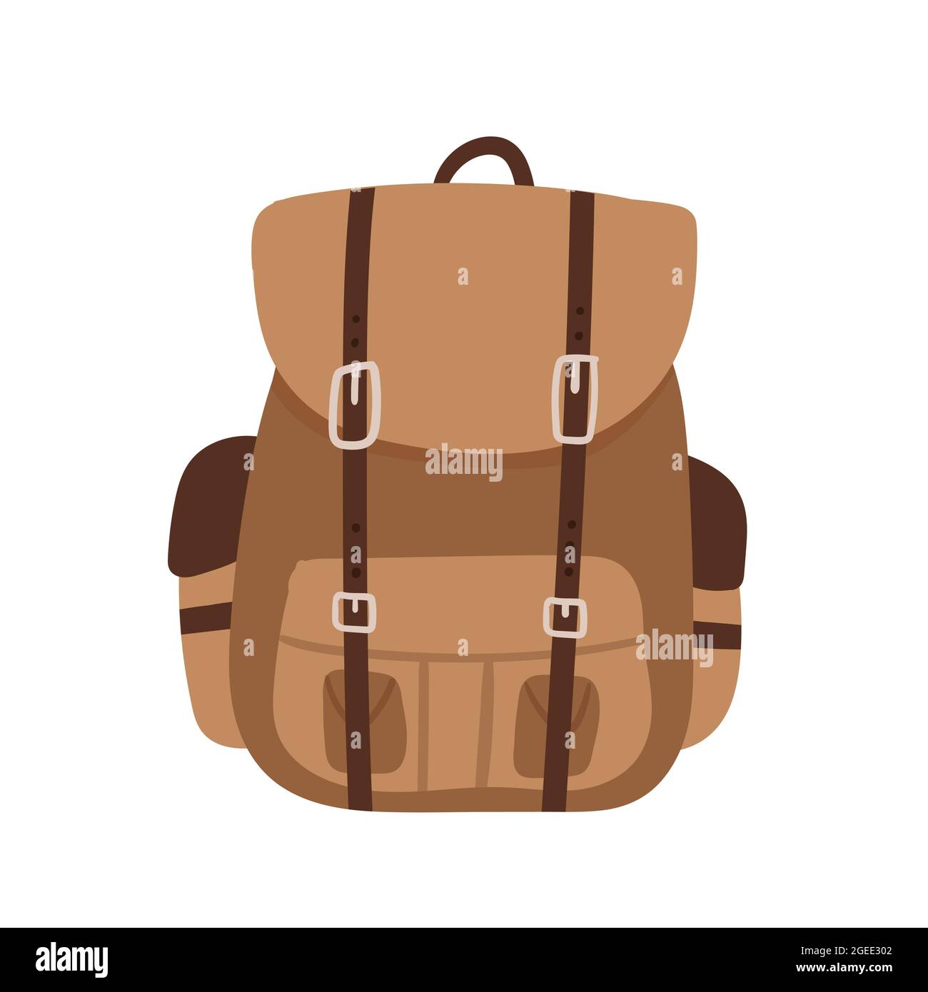 Tourist explorer backpack for traveling, camp tourism and outdoor summer  adventure vector illustration. Cartoon fabric knapsack for trip journey,  brown rucksack isolated on white Stock Vector Image & Art - Alamy
