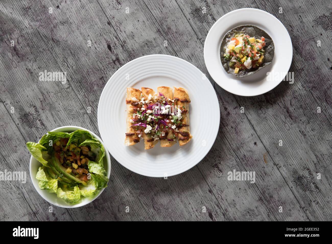 Food dishes composition hi view, above view, creative contemporary concept mediterranean set Stock Photo