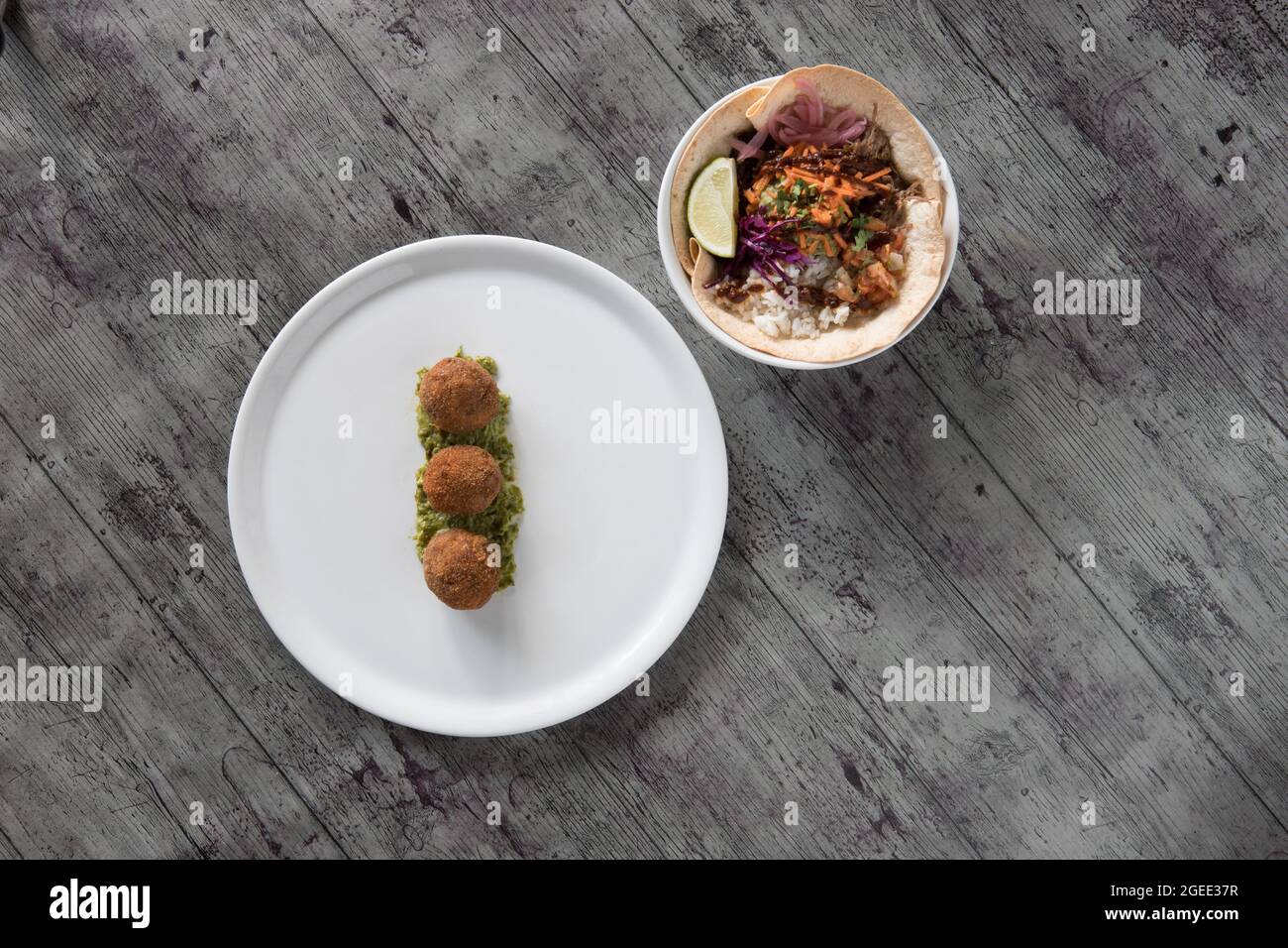 Food dishes composition hi view, above view, creative contemporary concept mediterranean set Stock Photo