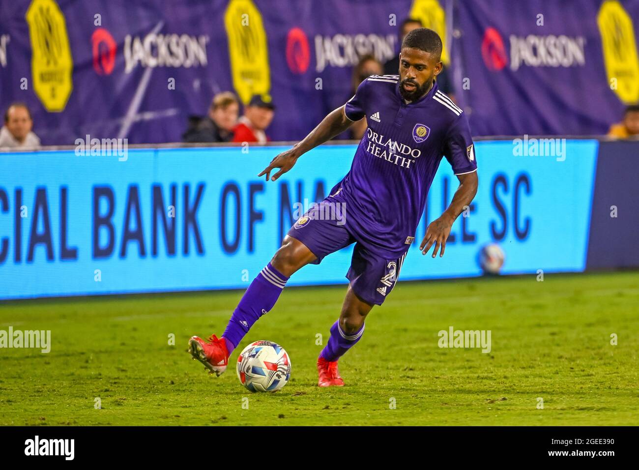 August 18, 2021: Orlando defender, Ruan (2), moves the ball downfield during the MLS match between Orlando City SC and Nashville SC at Nissan Stadium in Nashville, TN. Kevin Langley/CSM Stock Photo