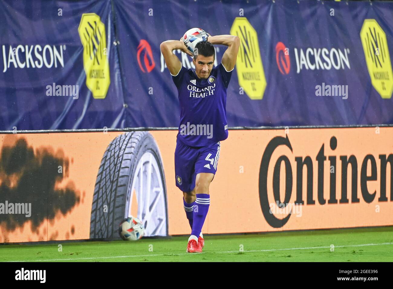 August 18, 2021: Orlando defender, Joao Moutinho (4), in action during the MLS match between Orlando City SC and Nashville SC at Nissan Stadium in Nashville, TN. Kevin Langley/CSM Stock Photo