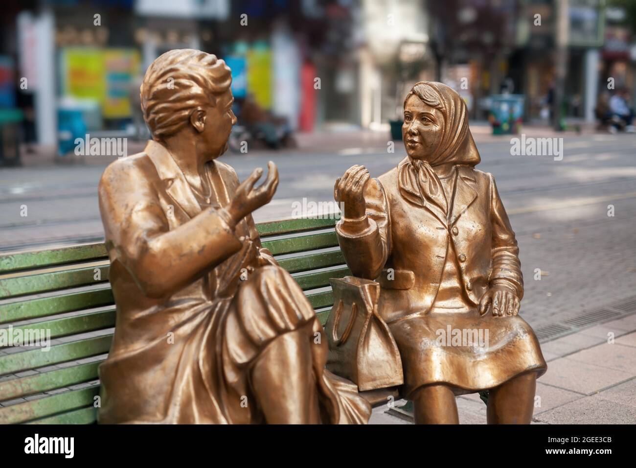 Statue of two women having a chat while stting on bench in Eskisehir, Turkey. Stock Photo