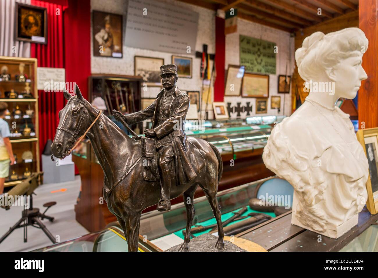 WWI museum Battle of the Silver Helmets / Slag der Zilveren Helmen about the last great cavalry charge by the German army at Halen, Limburg, Belgium Stock Photo