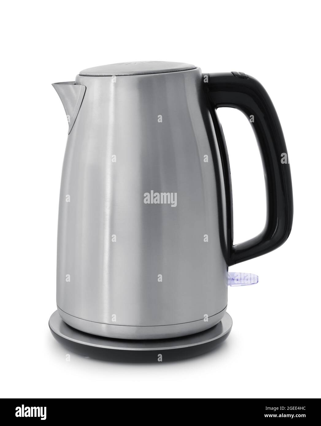 Stainless steel upright cordless electric kettle isolated on white Stock Photo