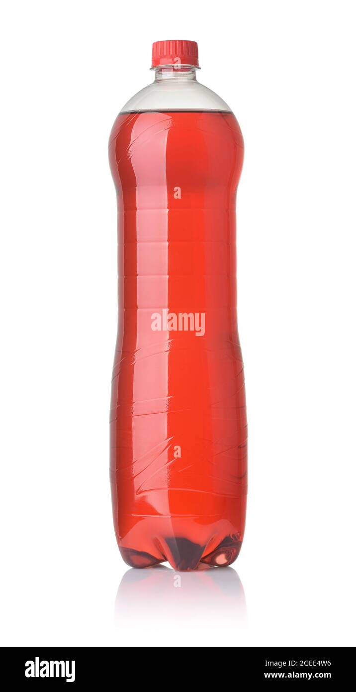 Front view of red soda plastic bottle isolated on white Stock Photo