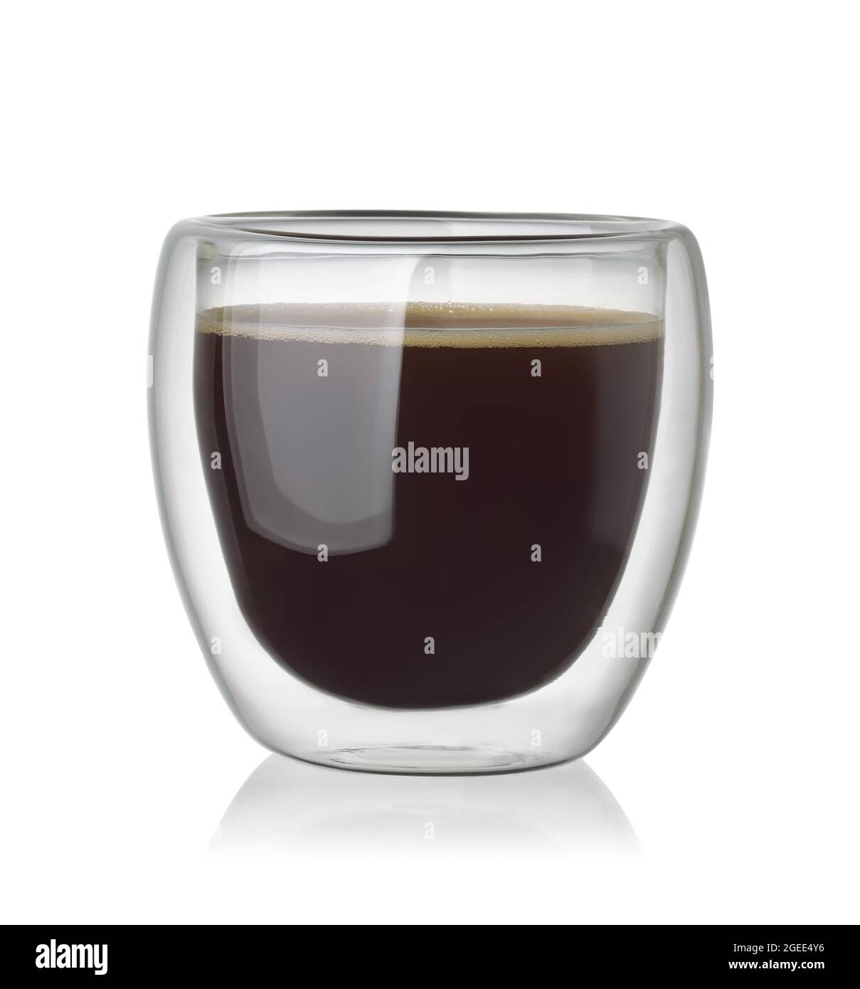 Hot black coffee in double wall glass cup isolated on white Stock Photo