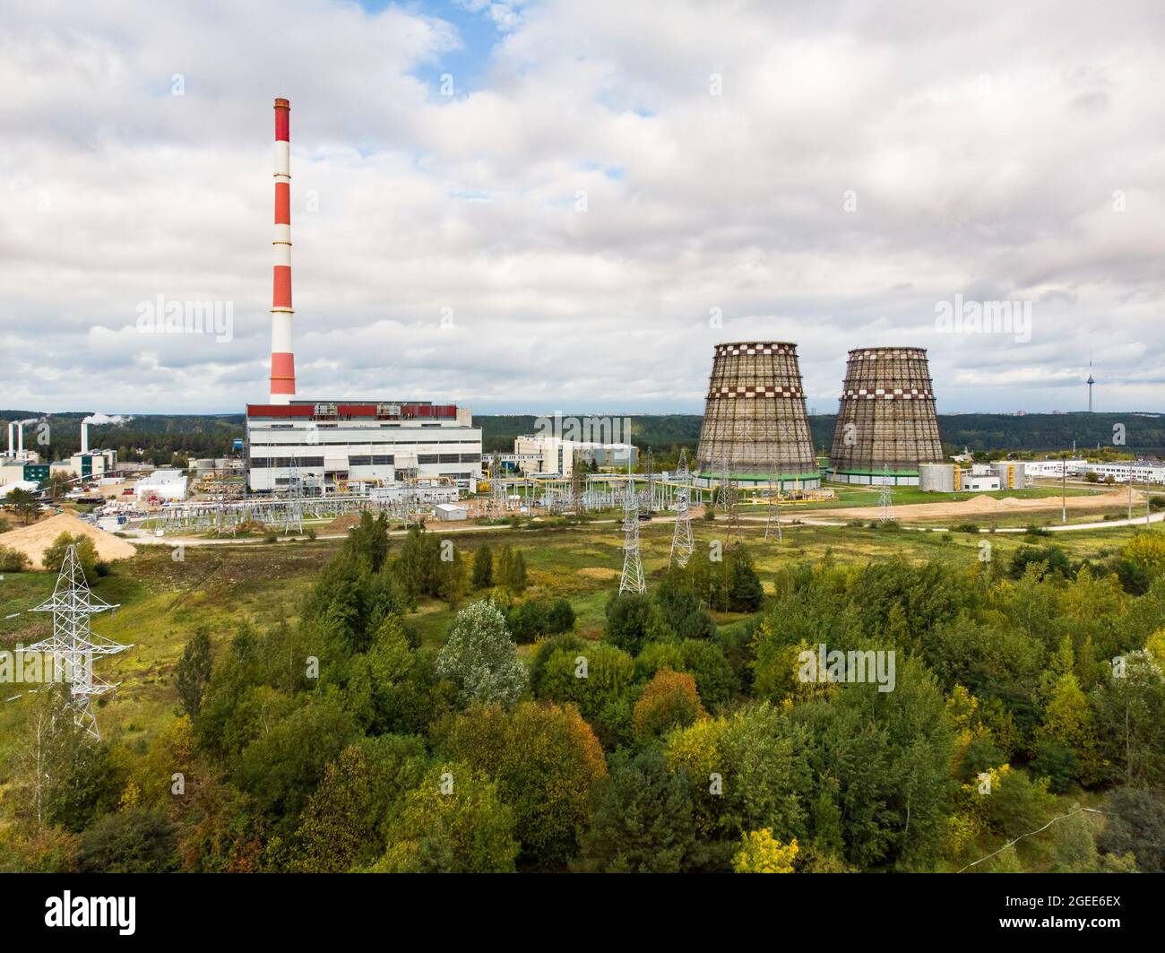 Aerial view of heating plant and thermal power station. Combined modern ...